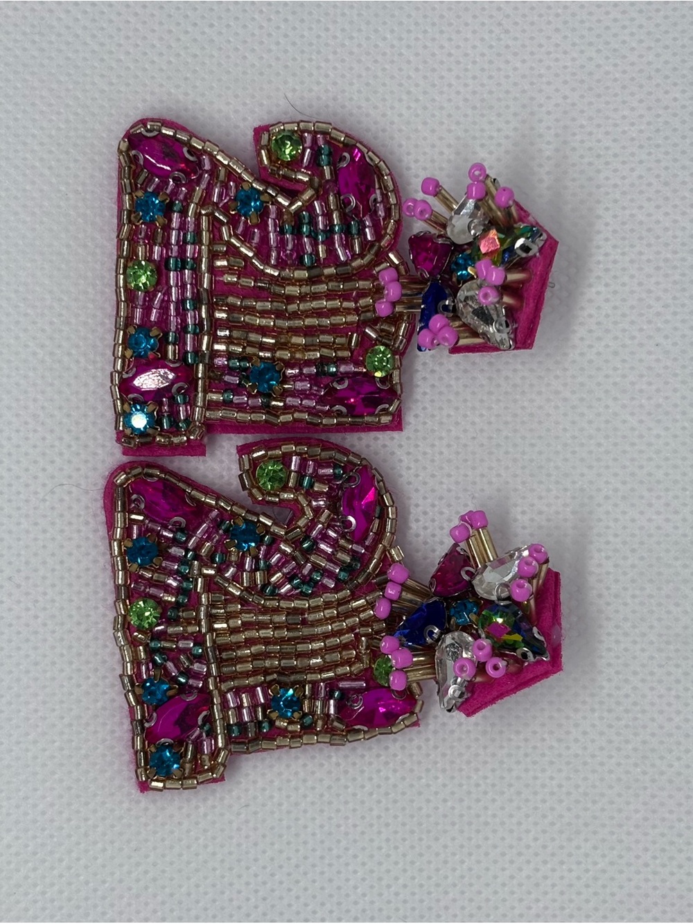 “21ST” Hand-Beaded Pink Decorative Earrings with Multicolor Rhinestones